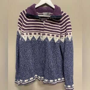 Elegant Purple and White Women's full Zip Lambswool Sweater
